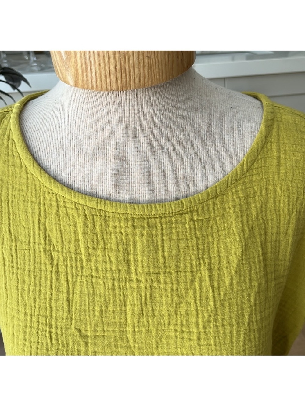 Shannon Passero Gauze Cotton V Neck Long Sleeve Relaxed Chartreuse Top M/L